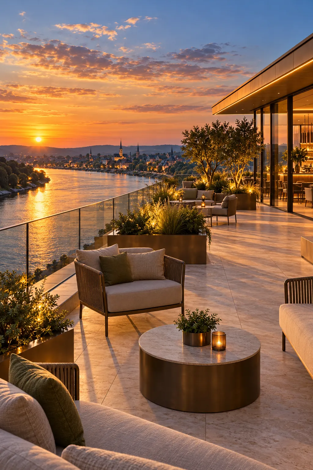 Roof terrace overlooking the river bend, visualisation