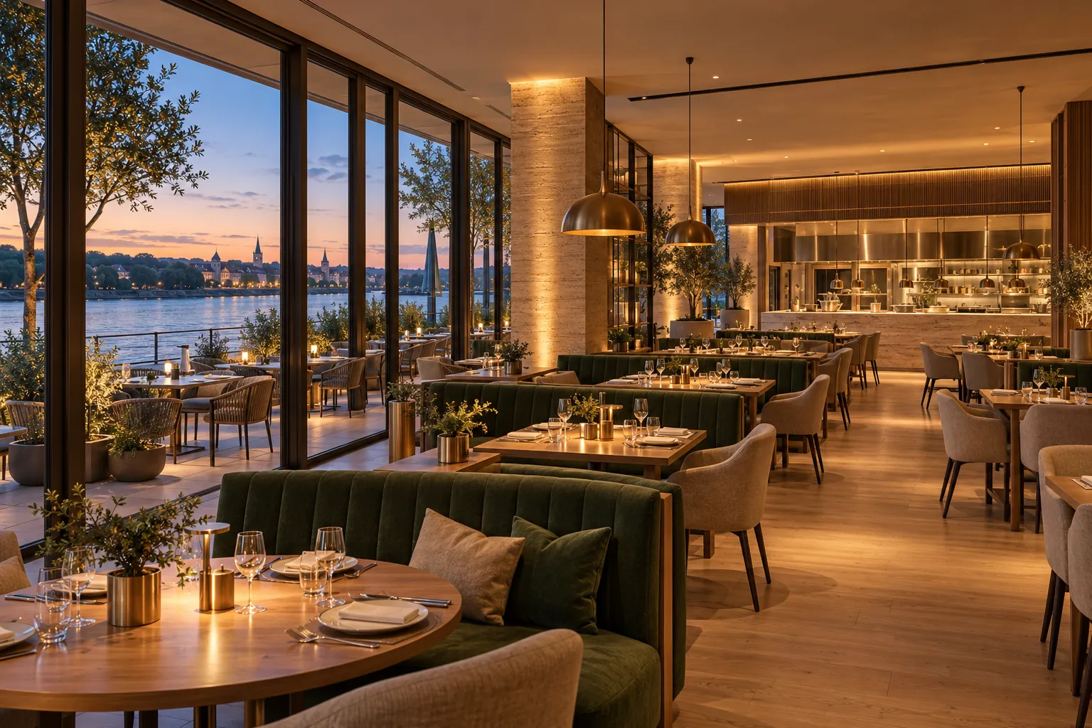 Restaurant with river terrace, visualisation