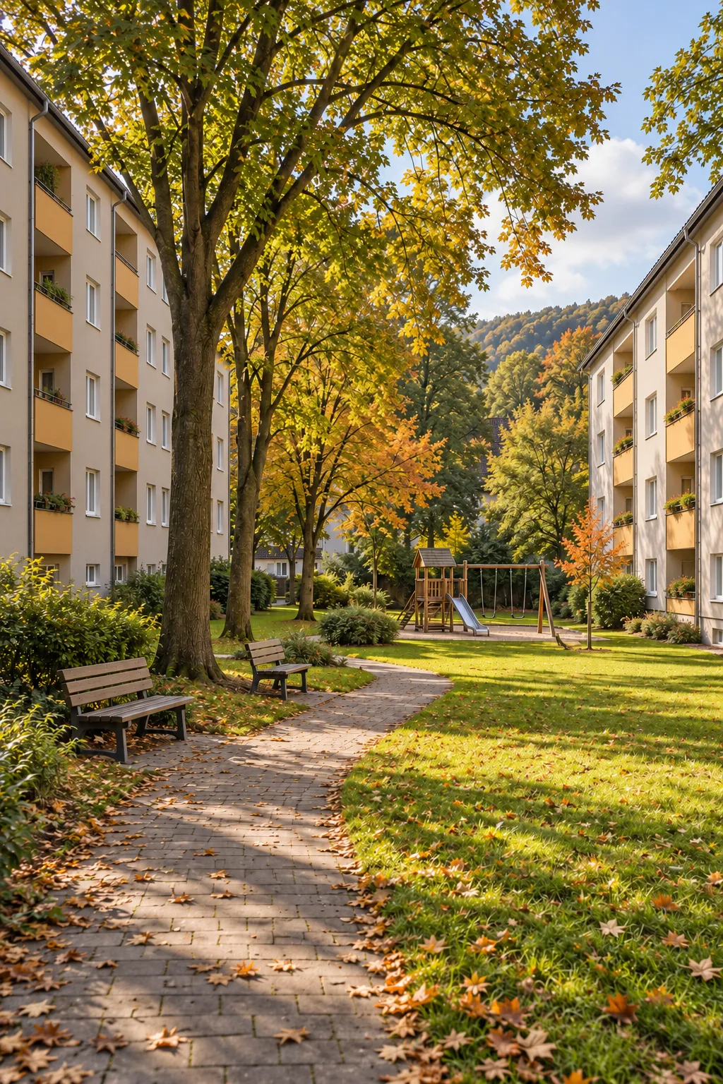 Courtyard between two slab blocks, visualisation