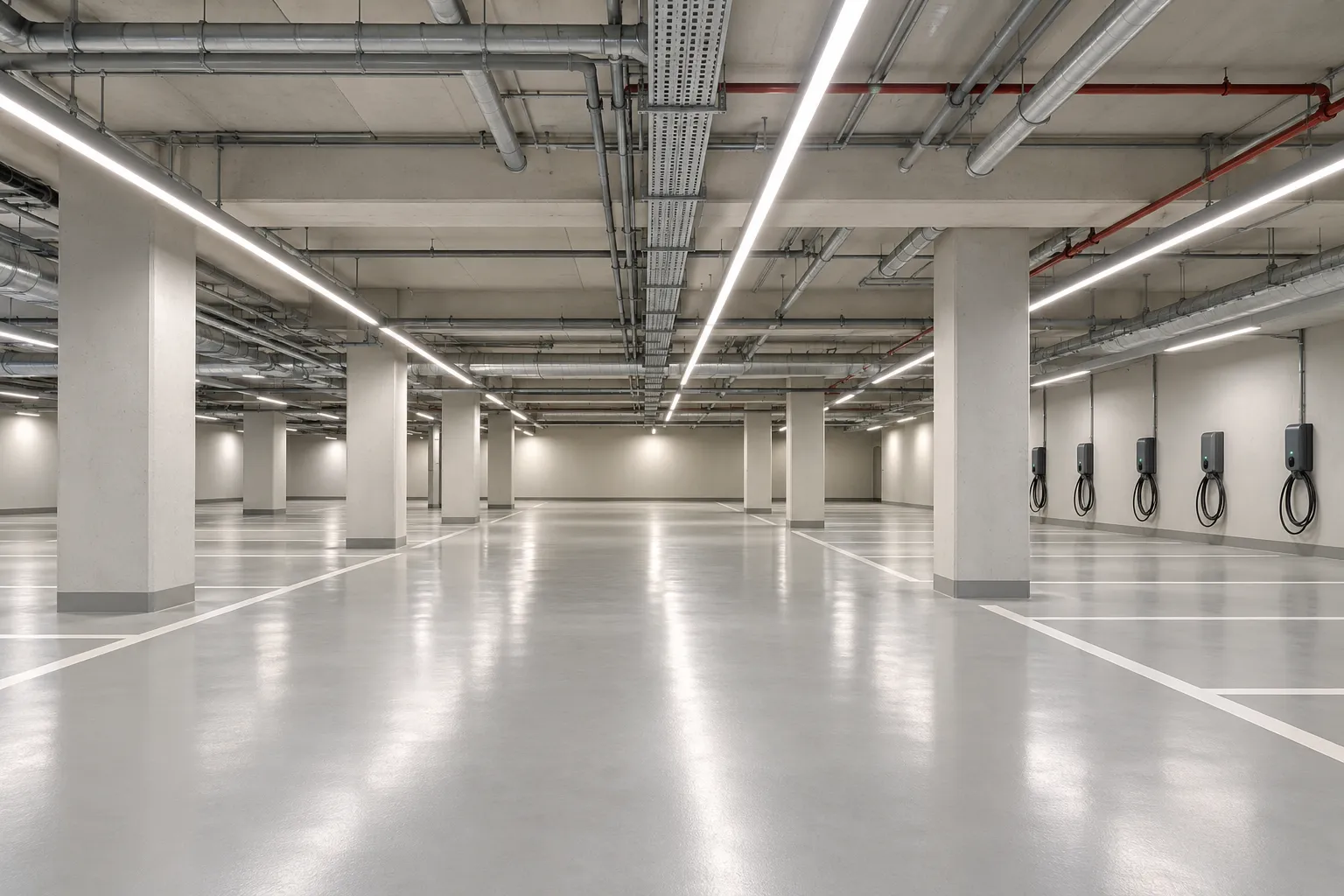 Underground car park with charging points, visualisation